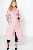 Boohoo Kate Belted Shawl Collar Coat Pink