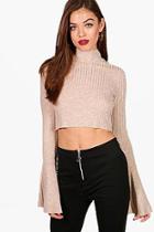 Boohoo Annie Fluted Sleeve High Neck Top