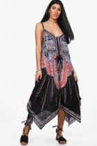 Boohoo Rosie Hanky Hem Printed Midi Dress Multi