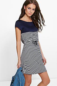 Boohoo Allie Colour Block Stripe Skater Dress