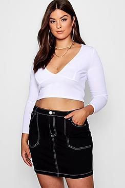 Boohoo Plus Gemma Contrast Stitching Denim Skirt
