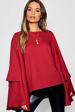 Boohoo Exaggerated Woven Tiered Sleeve Top