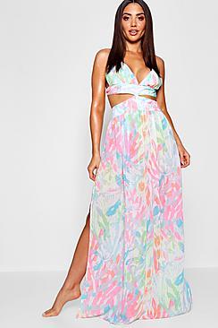 Boohoo Neon Tropix Cut Out Maxi Beach Dress