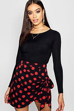 Boohoo Woven Wrap Front Large Polka Dot Mini Skirt