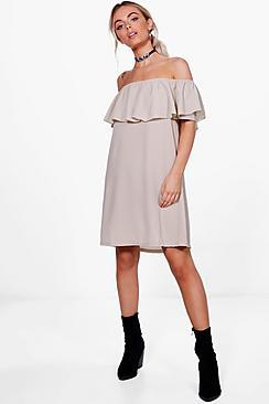 Boohoo Sophie Ruffle Off Shoulder Swing Dress