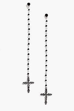 Boohoo Hannah Beaded Cross Drop Earrings