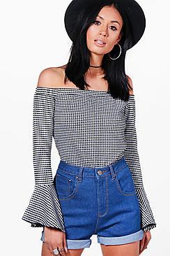 Boohoo High Waisted Turn Up Denim Shorts