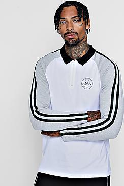 Boohoo Long Sleeve Man Polo With Side Tape