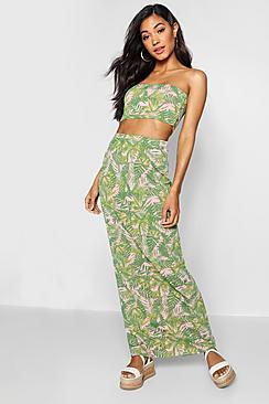 Boohoo Palm Print Jersey Maxi Skirt