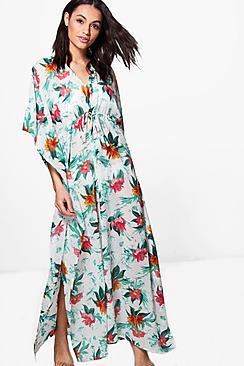 Boohoo Christa Tropical Maxi Beach Kimono