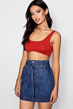 Boohoo Paperbag Waist Denim Skirt