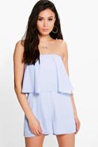 Boohoo Double Layer Woven Strapless Playsuit Sky