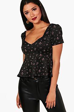 Boohoo Amy Puff Ball Sleeve Floral Top