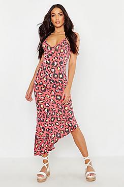 Boohoo Bright Leopard Asymmetric Hem Maxi Dress