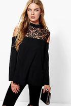 Boohoo Lily Lace High Neck Cold Shoulder Top