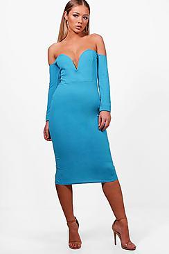 Boohoo Sweetheart Off The Shoulder Midi Dress