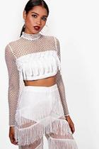 Boohoo Sequin Mesh And Tassel Crop Top