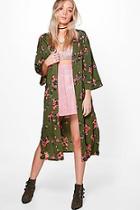 Boohoo Macie Oriental Print Woven Pocket Kimono