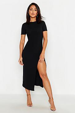 Boohoo Jumbo Rib Split Side Midi Dress