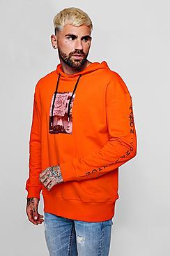 Boohoo Chest And Sleeve Print Over The Head Hoodie