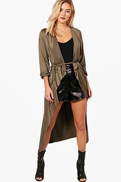 Boohoo Bella Suedette Belted Duster