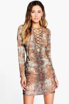 Boohoo Zoe Lace Up Front Bodycon Dress Multi