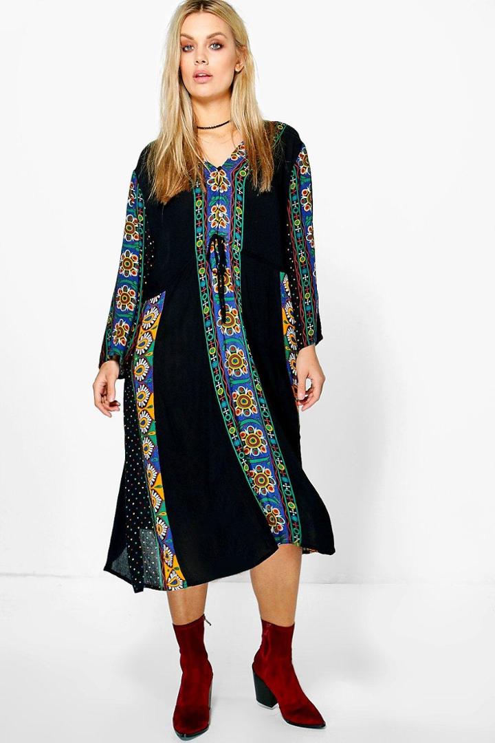 Boohoo Plus Jess Retro Print Midi Dress Multi
