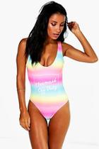 Boohoo Crete Rainbow Mermaid Slogan Swimsuit