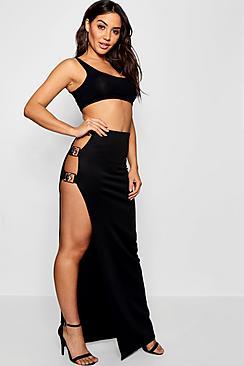 Boohoo Buckle Side Maxi Skirt