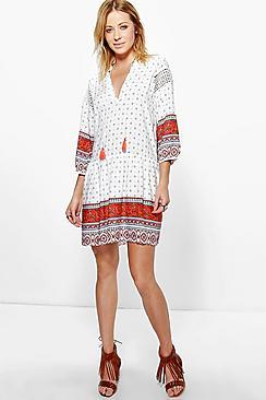 Boohoo Esme Crochet Border Trim Smock Dress