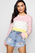 Boohoo Emma Soft Knit Colour Block Crop Jumper