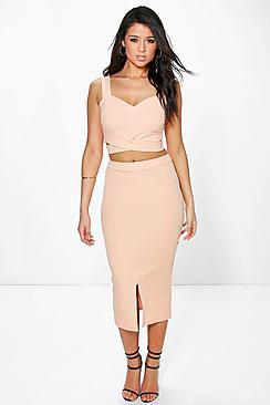 Boohoo Emma Wrap Top & Midaxi Skirt Co-ord Set