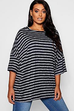 Boohoo Plus Stripe Oversized T-shirt