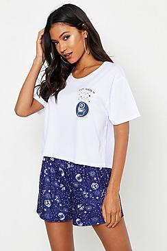 Boohoo Aquarius Zodiac Print Shorts Set