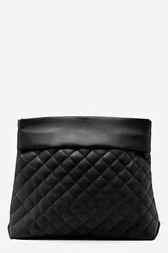 Boohoo Diamond Quilted Ziptop Pu Clutch