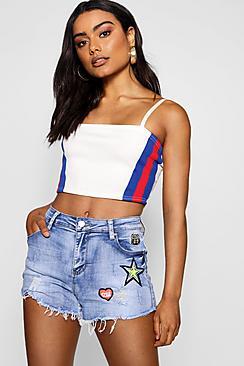 Boohoo Distressed Denim Patched Shorts