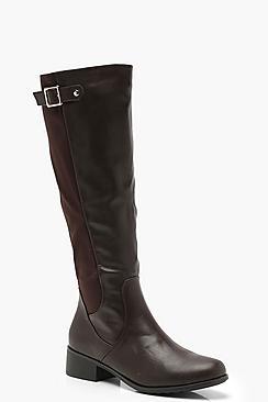 Boohoo Buckle Trim Knee High Rider Boots
