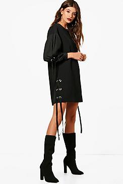 Boohoo Eyelet Mixed Fabric Shift Dress