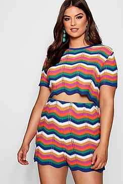 Boohoo Plus Hetty Rainbow Chevron Knitted Shorts