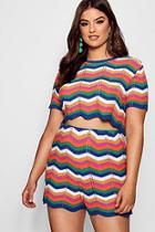 Boohoo Plus Hetty Rainbow Chevron Knitted Shorts