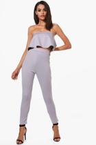 Boohoo Bella Frill Bandeau Crop & Skinny Trouser Co-ord Silver