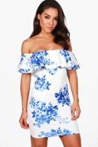 Boohoo Nancy Floral Print Frill Bodycon Dress Multi