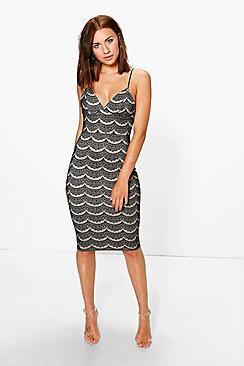 Boohoo Petite Josie Bonded Lace Strappy Midi Dress