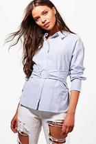 Boohoo Abigail O Ring Belted Oversized Stripe Shirt