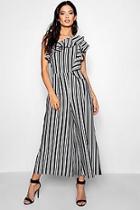 Boohoo Stripe One Shoulder Culotte Jumpsuit