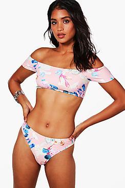 Boohoo Orlando Floral High Leg Bardot Bikini