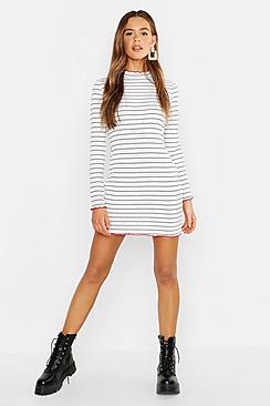 Boohoo Nautical Stripe Contrast Lettuce Edge Bodycon Dress
