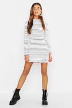 Boohoo Nautical Stripe Contrast Lettuce Edge Bodycon Dress