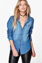Boohoo Julia Button Front Denim Boyfriend Shirt
