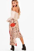 Boohoo Woven Asymetric Hem Floral Midi Skirt